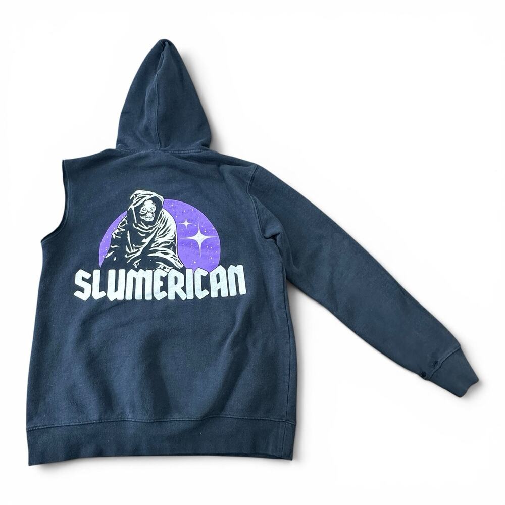 Slumerican Grim Reaper Hoodie Cut Off Sleeveless Punk Biker Skater Medium